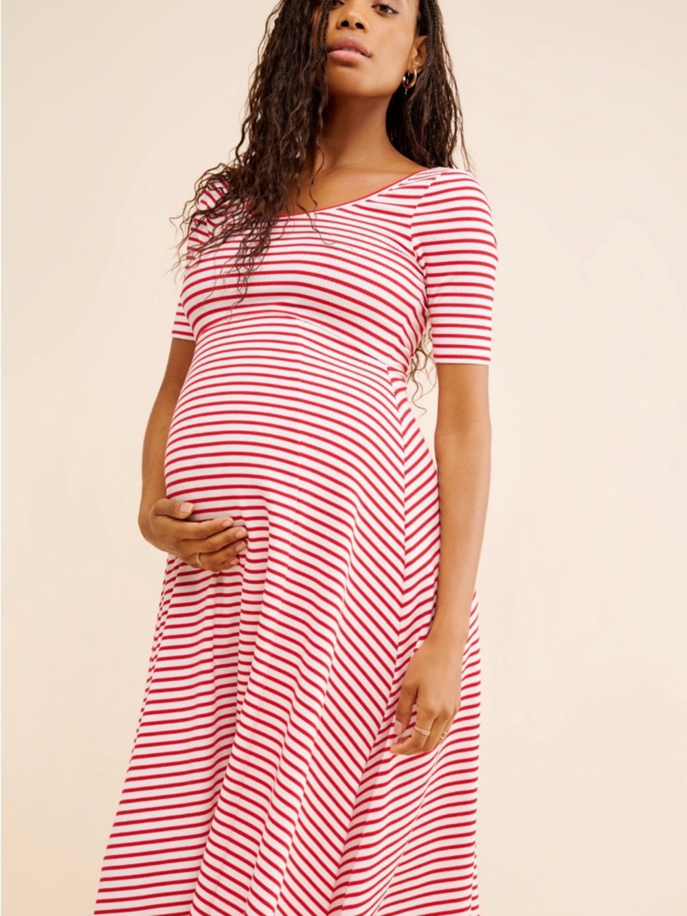 Hatch size 3 / L Red & White Striped Maternity Midi A-Line Dress